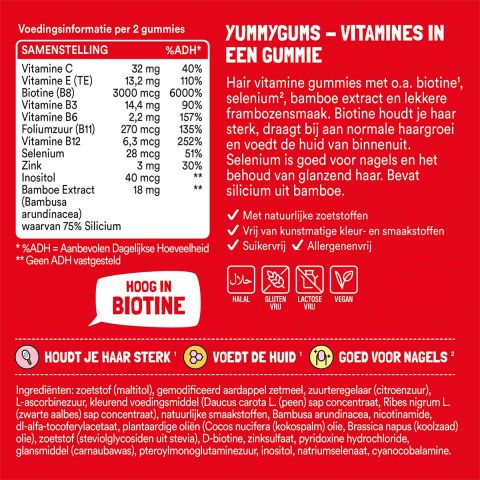 Yummygums - Hair Gummies - Vitamine für Haare, Haut und Nägel - 60 Stück