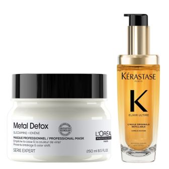 L'Or&eacute;al Professionnel Metal Detox Masker + K&eacute;rastase Elixir Ultime Haarolie Voordeelset Herstel en Glans