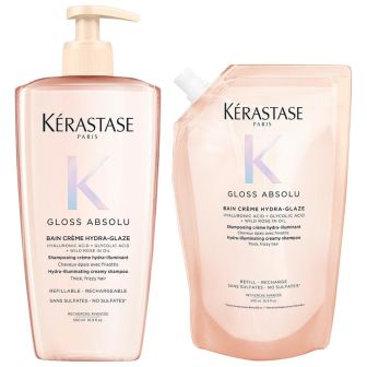 Kérastase Gloss Absolu Bain Riche Crème Hydra Glaze Shampoo 500 ml + Refill Shampoo 500 ml Vorteilspack für dichtes und krauses Haar