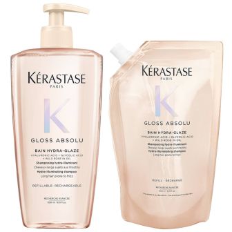Kérastase Gloss Absolu Bain Hydra Glaze Shampoo 500 ml + Refill Shampoo 500 ml Vorteilspack für langes und krauses Haar