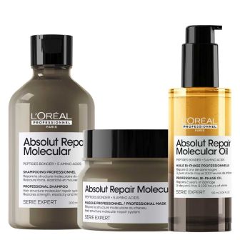 L'Oréal Professionnel Absolut Repair Molecular Shampoo + Masker + Bi-Phase Haarolie Voordeelset Beschadigd Haar