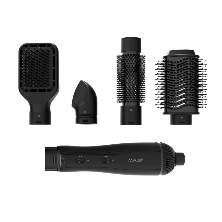 Max Pro Multi Airstyler S2 in zwart met vier verwisselbare opzetstukken en styling handvat