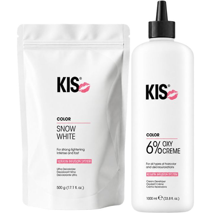KIS Color Oxycreme Vol 20 (6%) 1000 ml & Bleach Snow White Blondierpulver 500 gr Vorteilsset