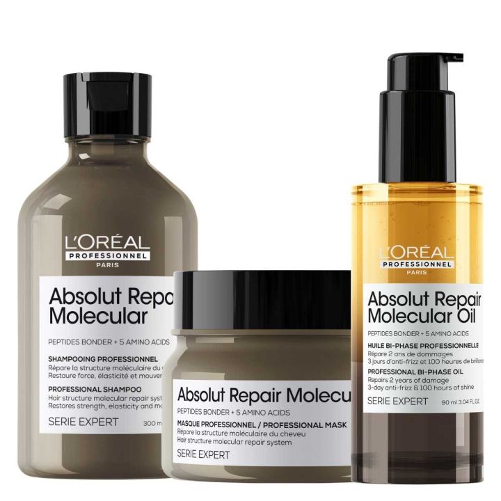 L'Oréal Professionnel Absolut Repair Molecular Shampoo + Masker + Bi-Phase Haarolie Voordeelset Beschadigd Haar