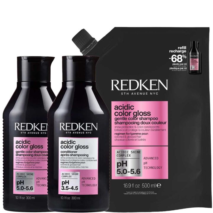 Redken Acidic Color Gloss Shampoo 300 ml + Nachfüllpackung 500 ml + Conditioner 300 ml Vorteilspaket