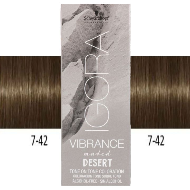 Schwarzkopf Igora Vibrance 7-42 Muted Desert 60 ml Tube in beige-goldener Verpackung