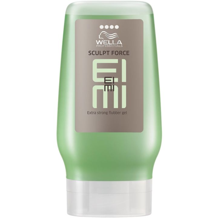 Wella EIMI Texture Sculpt Force Gel pakshot van groene knijpfles met bruin etiket en doorzichtige dop
