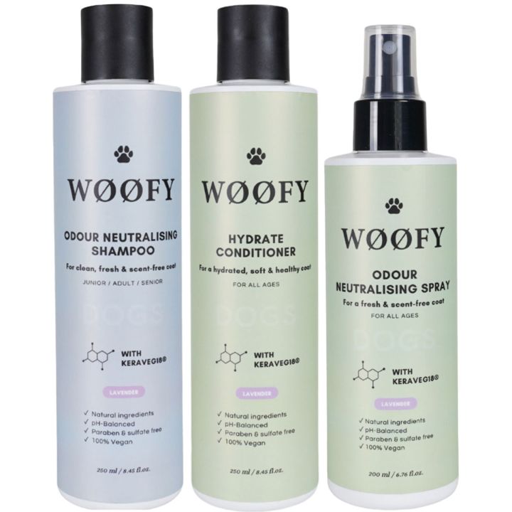 WØØFY Shampoo & Conditioner & Odour Neutralising Spray Lavendel Vorteilsset