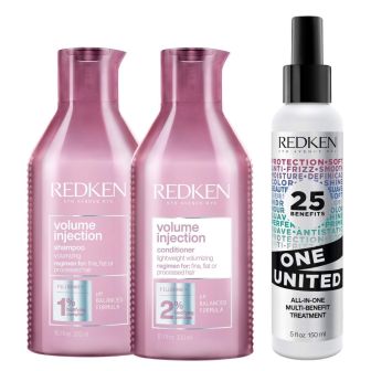 Redken Volume Injection Shampoo + Conditioner + One United Leave-In Treatment Voordeelset Fijn Haar