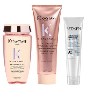 Kérastase Gloss Absolu Hydra-Glaze Shampoo + Conditioner + Redken Acidic Bonding Concentrate Leave-In Voordeelset Glanzend en Sterker Haar