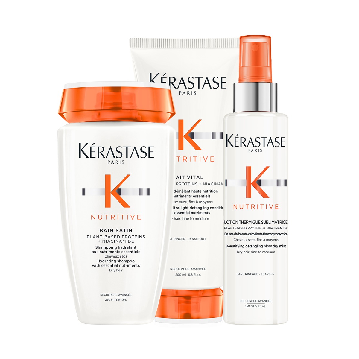 Kérastase - Nutritive Shampoo + Conditioner + Leave-in - Sparset für trockenes, feines bis mittleres Haar