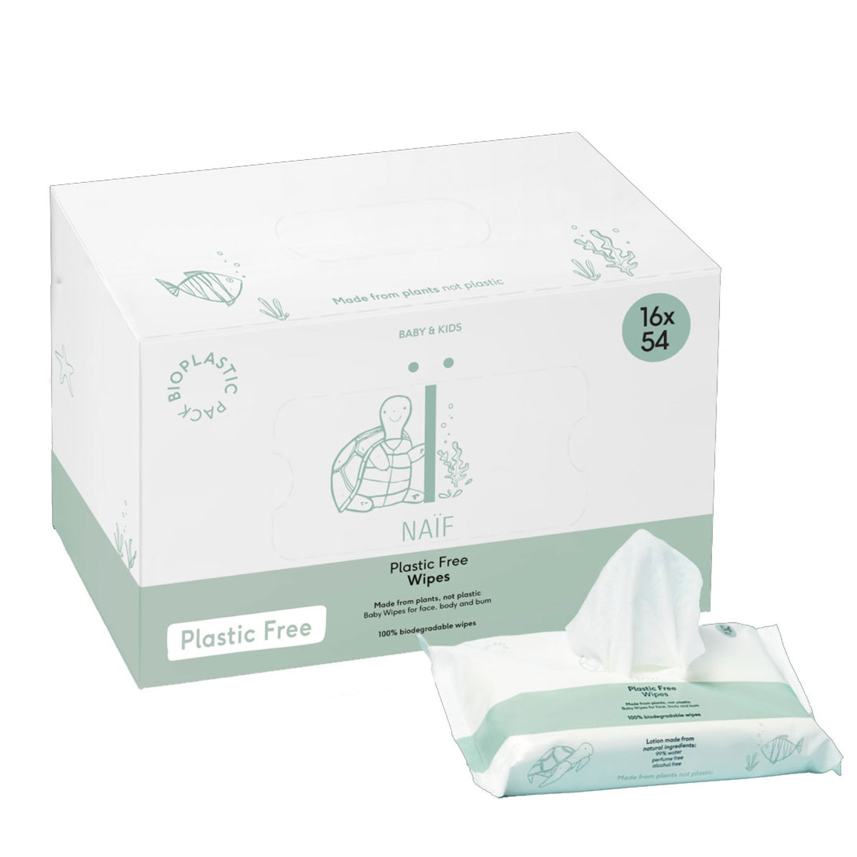 Naïf - Plastikfreie Feuchttücher Baby & Kinder - 16er-Pack