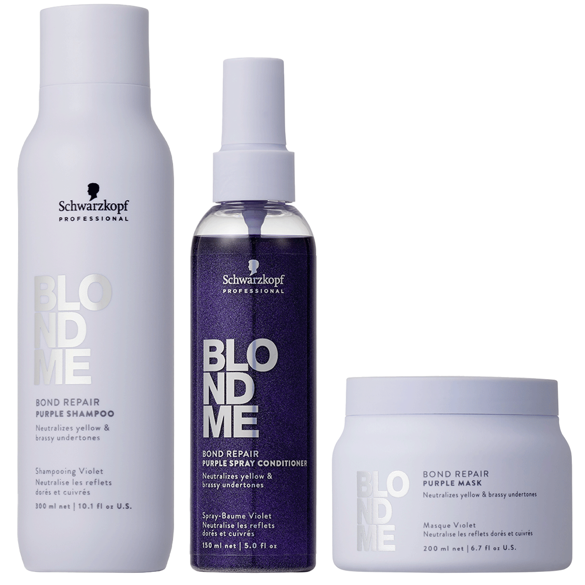 Schwarzkopf - Blond Me - Purple Toning Shampoo, Masker en Spray Conditioner set